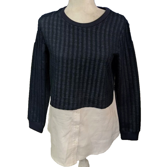 $82 English Factory Navy Blue White Combo Layered Shirt Sweater Top Preppy Sz-S - Picture 2 of 10